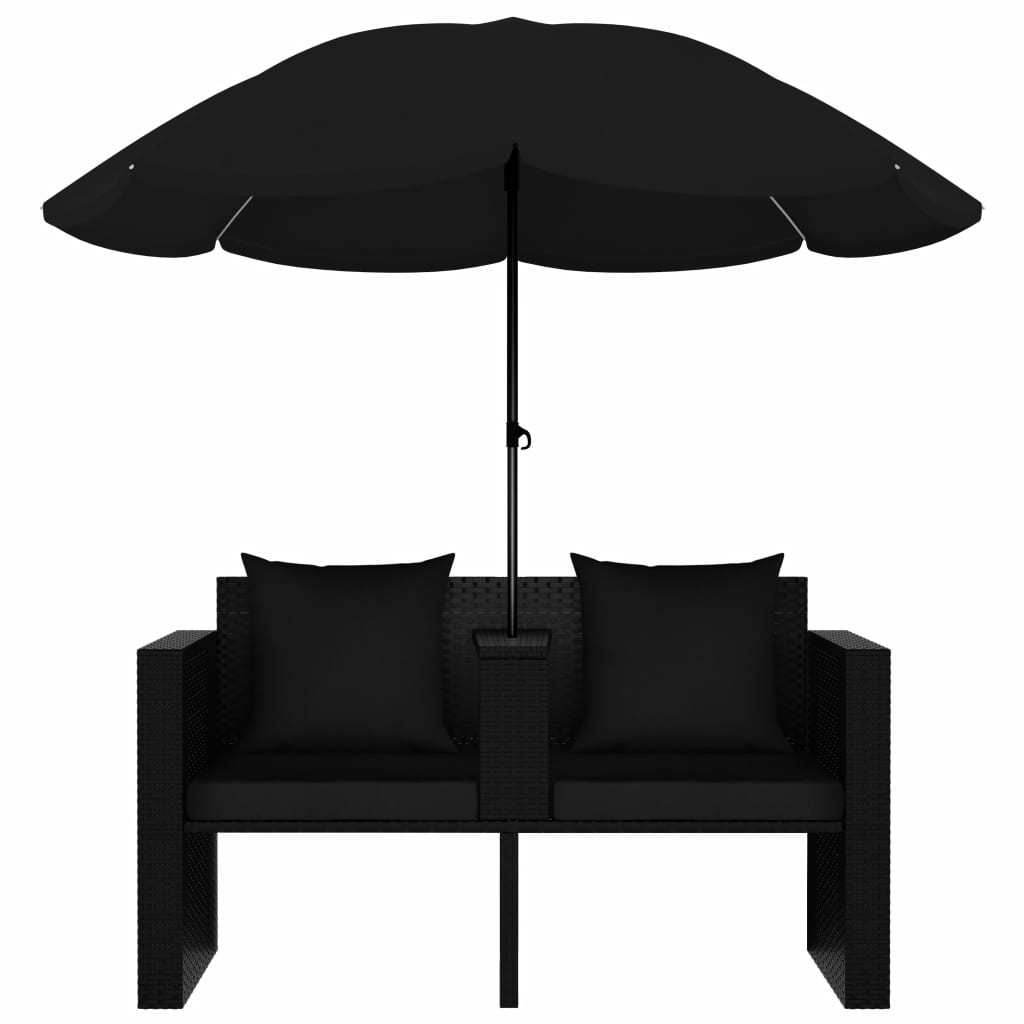 Garden Bed with Parasol Poly Rattan Black