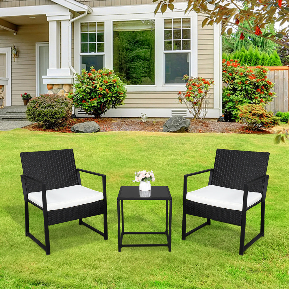 3 Pieces Outdoor Wicker Patio Furniture Set w/ Coffee Table