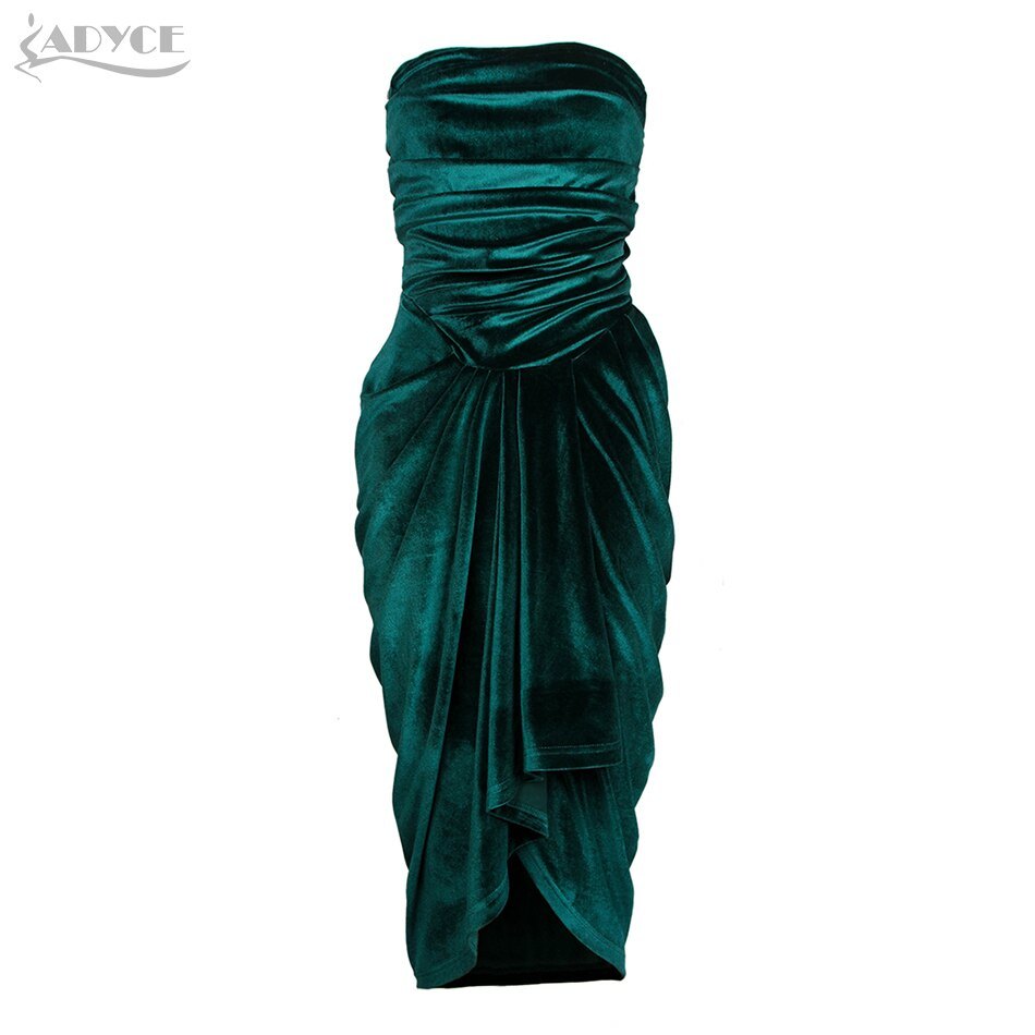 Adyce  Women Strapless Deep Green Velvet Dress