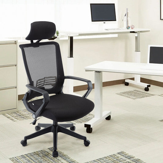 Mesh Office Chair Adjustable Headrest w/ Arms & Lumbar Support