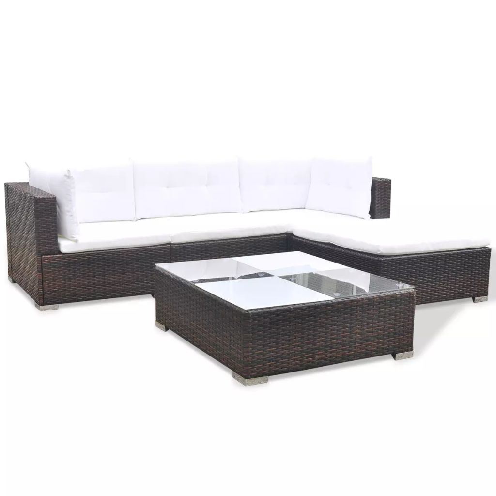 5 Piece Garden Lounge Set with Cushions Poly Rattan Brown