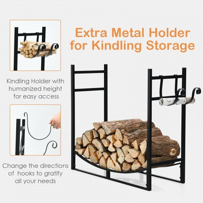 33 Inch Firewood Rack w/Removable Kindling Holder