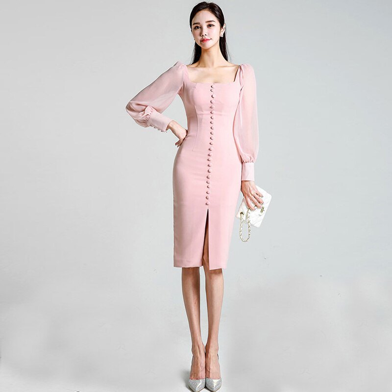 Pink Slim Pencil Dress