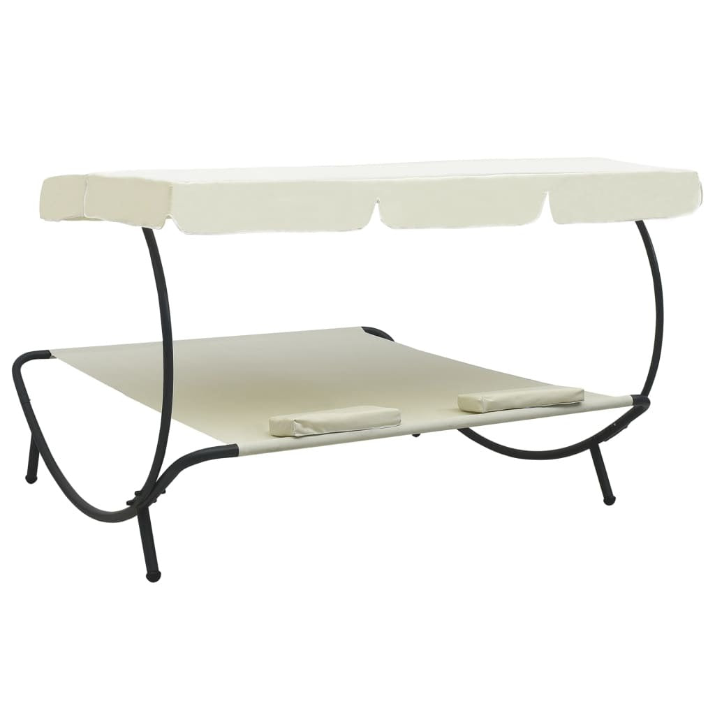 Outdoor Lounge Bed with Canopy and Pillows Cream White