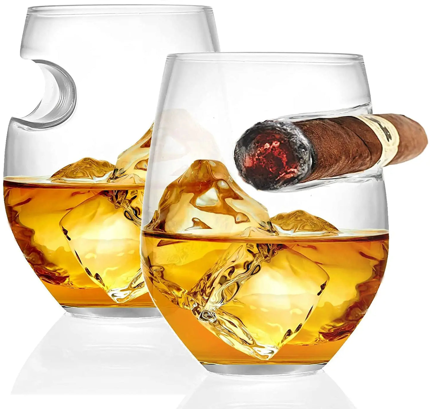 Whiskey Cigar Glasses - Round 10 oz - Pack of 2 - Cigar Rest