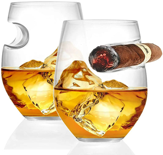 Whiskey Cigar Glasses - Round 10 oz - Pack of 2 - Cigar Rest